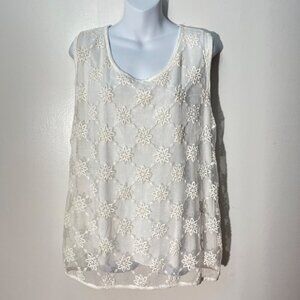 Embroidered Sheer Sleeveless Top‎ By Piazza Roma For Women M White Floral Design